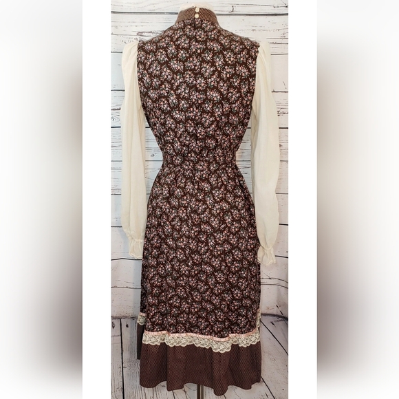 Vintage Gunne Sax Prairie Dress, Brown Floral Calico, 11, Medium, Pockets RARE! - Picture 4 of 14